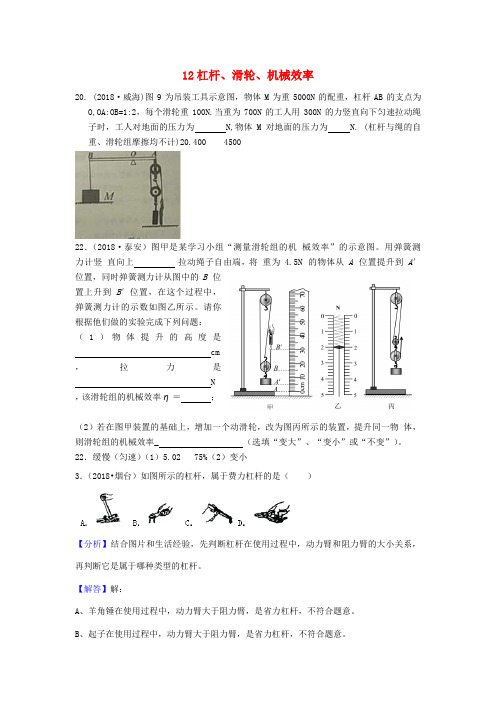 2018年中考物理题分类汇编：12-杠杆、滑轮、机械效率(含答案解析)