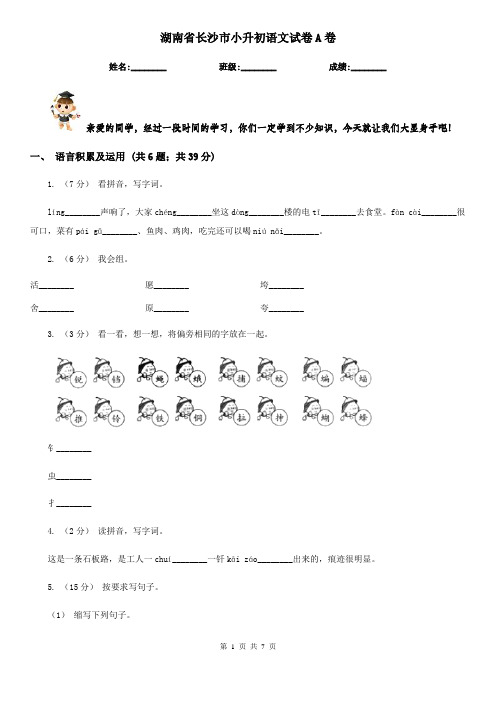 湖南省长沙市小升初语文试卷A卷