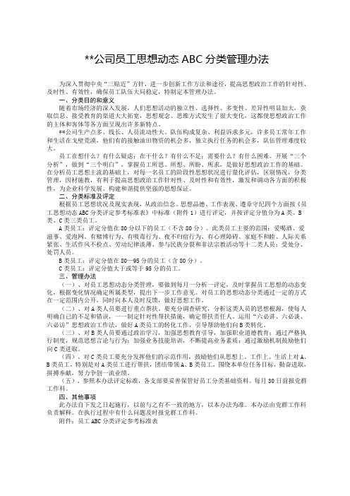 某公司员工思想动态ABC分类管理办法