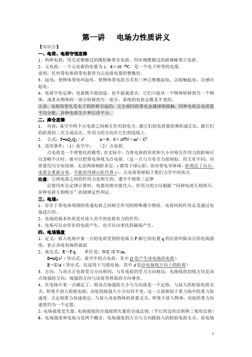 库仑定律及电场力性质讲义