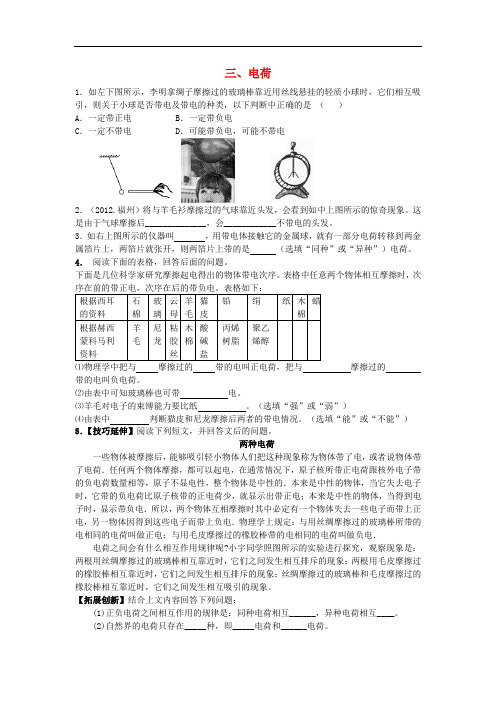 九年级物理全册 11.3电荷能力培优 (新版)北师大版