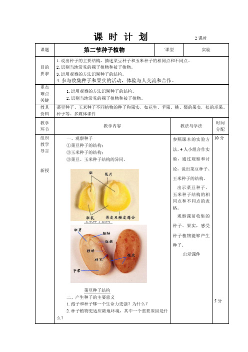 人教版七年级生物上册第三单元第一章第二节种子植物 教案