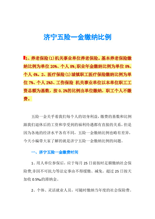 济宁五险一金缴纳比例