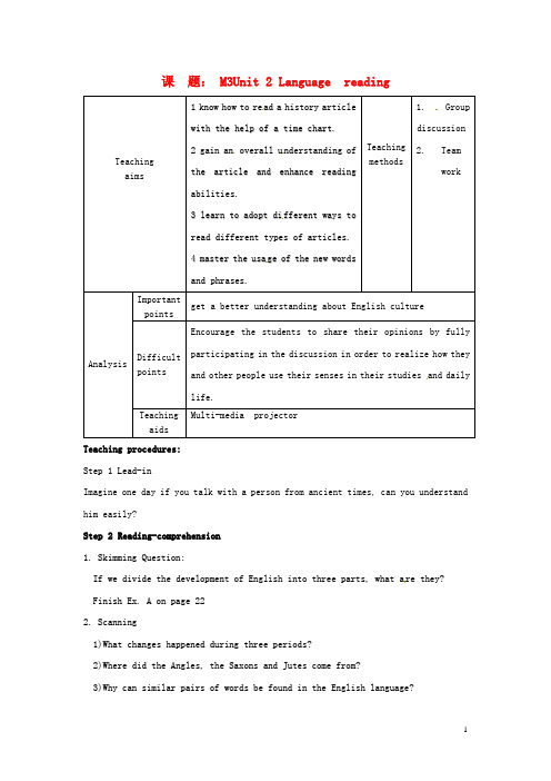 江苏省江阴市成化高级中学高中英语 Unit2 Language reading教案 牛津译林版必修1