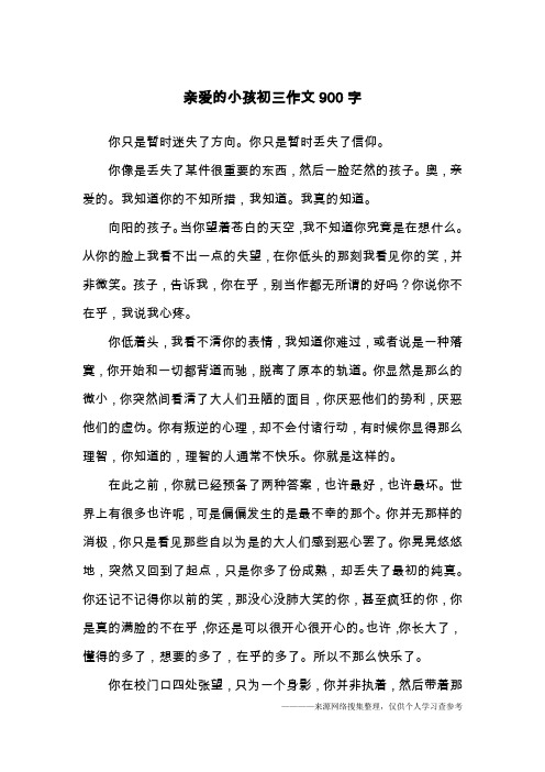 亲爱的小孩初三作文900字
