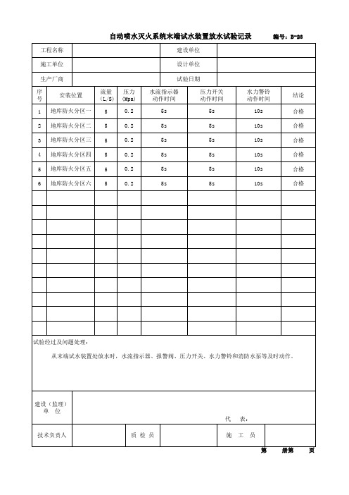 末端试水装置放水试验记录
