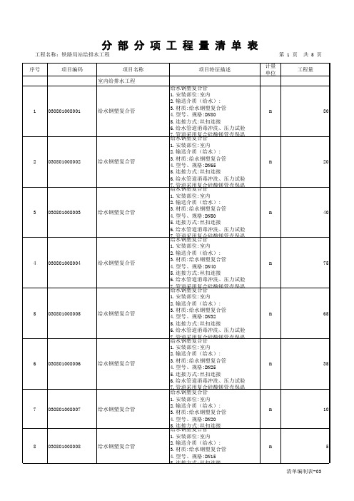 铁路局站给排水工程量清单表