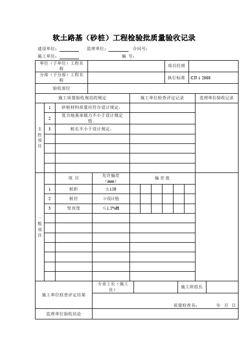 软土路基(砂桩)工程检验批质量验收记录