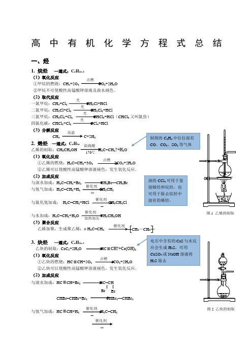 高中有机化学方程式总结范文