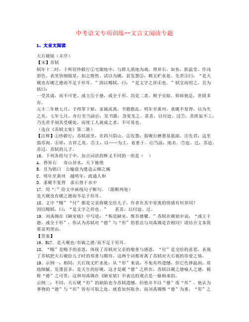 【最新完成】2022年中考语文文言文阅读专题训练名师题材