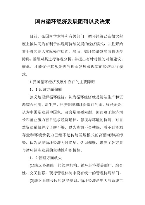 国内循环经济发展阻碍以及决策