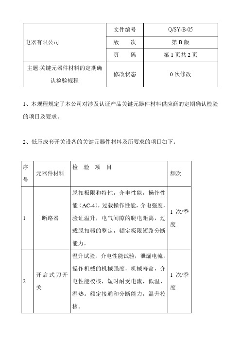 关键元器件和材料的定期确认检验规程