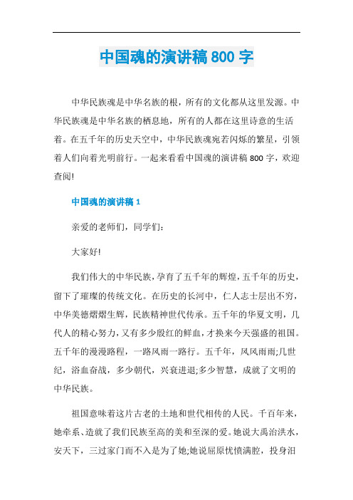 中国魂的演讲稿800字