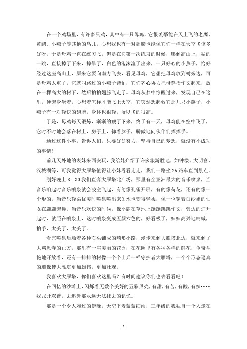 精选优秀作文会飞的母鸡作文300字三年级下册