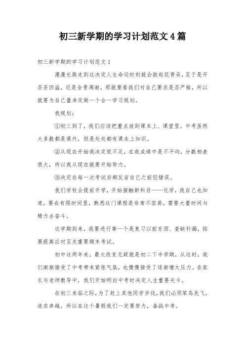 初三新学期的学习计划范文4篇