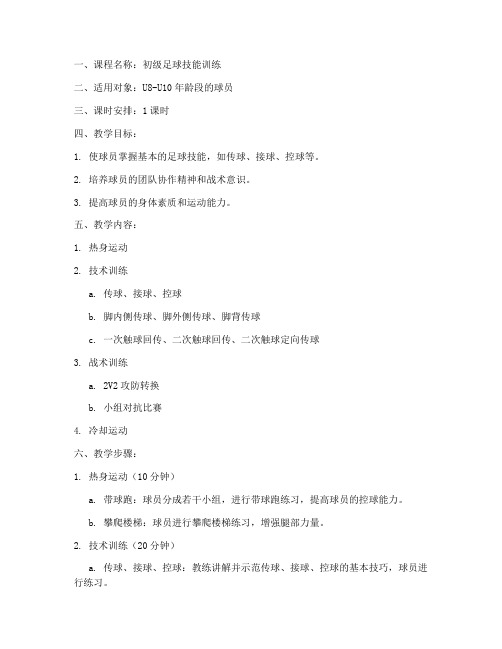 初级足球教练教案模板范文