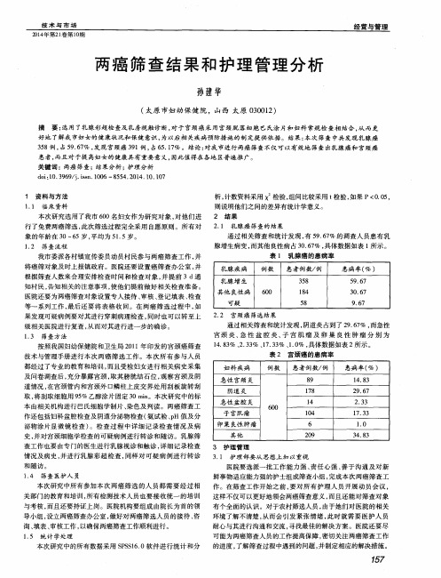 两癌筛查结果和护理管理分析