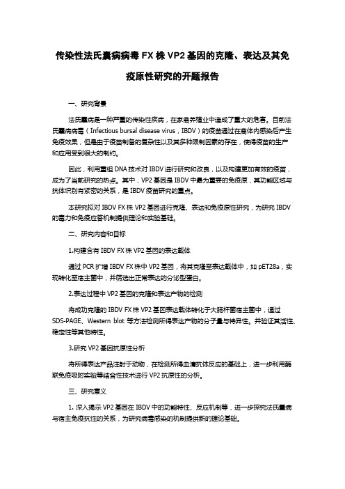 传染性法氏囊病病毒FX株VP2基因的克隆、表达及其免疫原性研究的开题报告