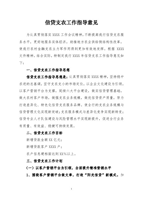 [范文]信贷支农工作指导意见