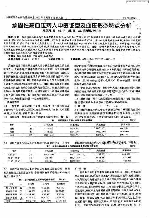 顽固性高血压病人中医证型及血压形态特点分析