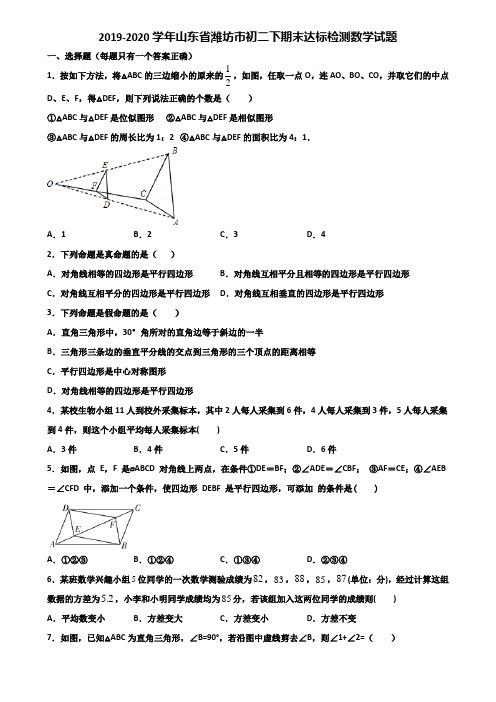 2019-2020学年山东省潍坊市初二下期末达标检测数学试题含解析