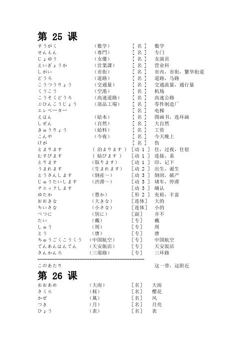 新版中日交流标准日本语初级下册单词