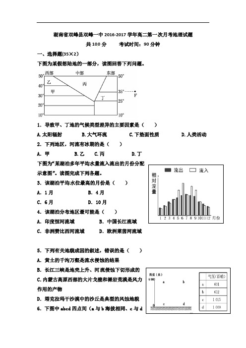 湖南省双峰县第一中学2016-2017学年高二上学期第一次