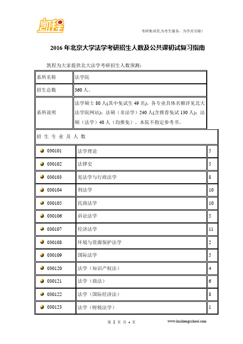 2016年北京大学法学考研招生人数及公共课初试复习指南