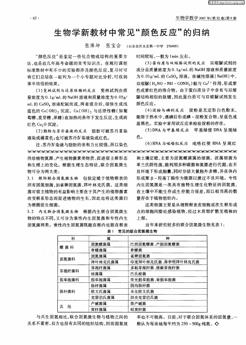 生物学新教材中常见“颜色反应”的归纳