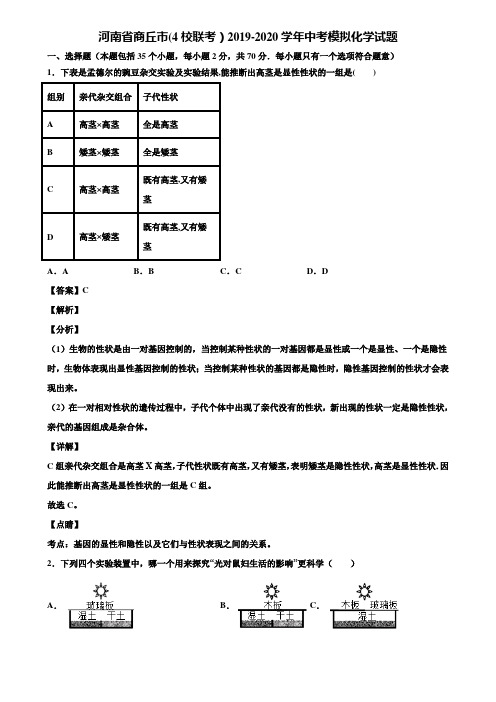 河南省商丘市(4校联考)2019-2020学年中考模拟化学试题含解析