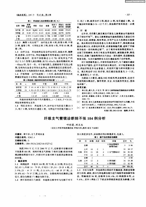 纤维支气管镜诊断肺不张104例分析