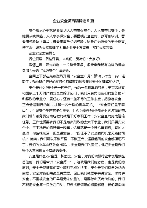 企业安全发言稿精选5篇