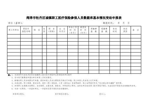 城镇职工医疗保险参保人员变动表