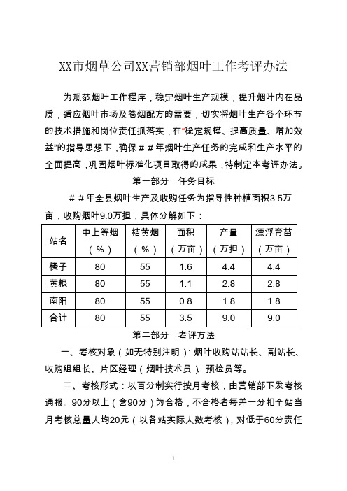 烟草公司营销部烟叶工作考评办法