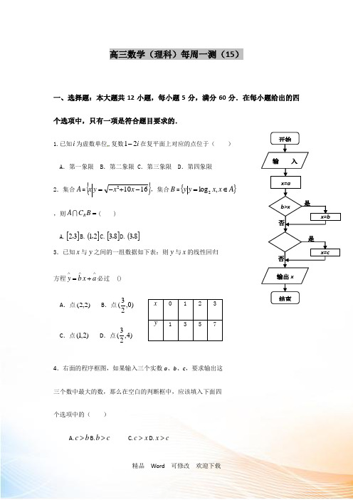 2021届高三上学期理科数学周测试卷15 Word版含答案