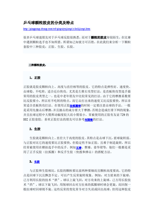 乒乓球颗粒胶皮的分类及特点
