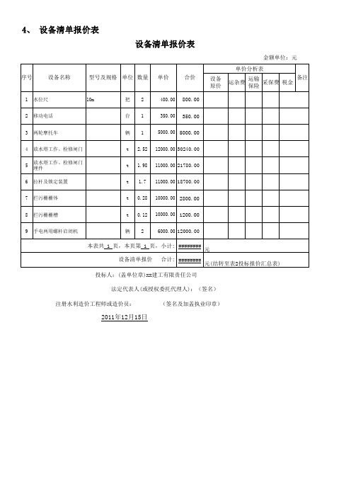[广西]水库除险加固工程清单报价实例(全套报表)
