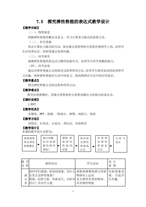 7.5探究弹性势能的表达式教学设计-高一下学期物理人教版必修二