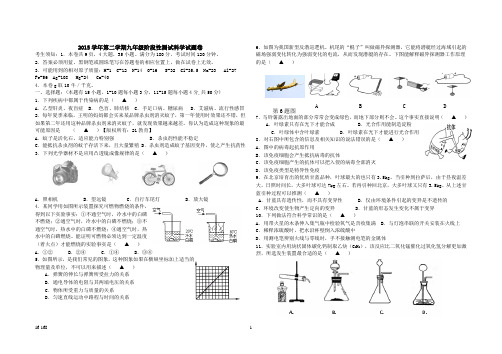 2015学年第二学期九年级阶段性科学测试