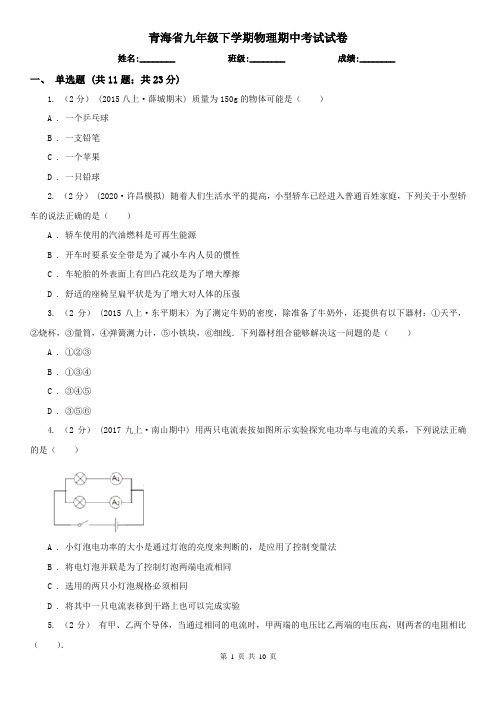 青海省九年级下学期物理期中考试试卷