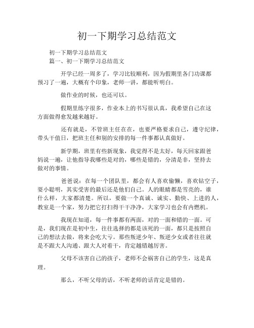 初一下期学习总结范文