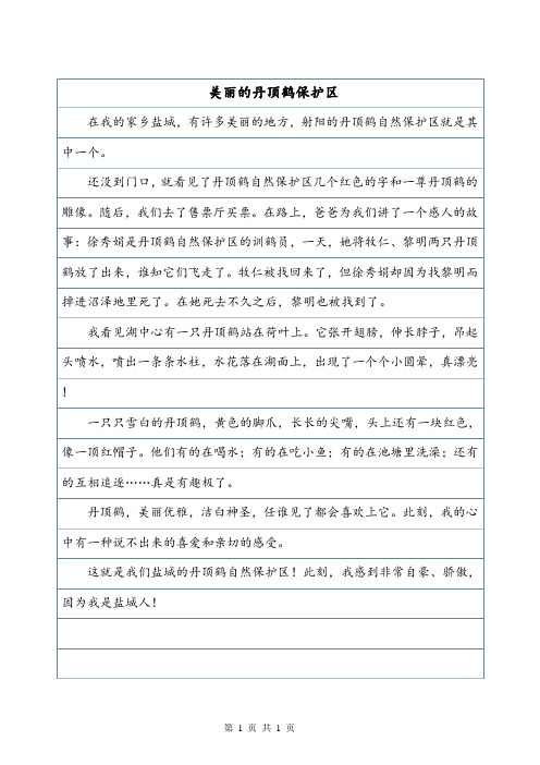《美丽的丹顶鹤保护区》400字写景作文