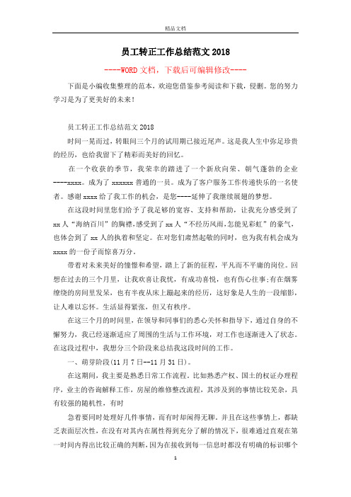 员工转正工作总结范文2018