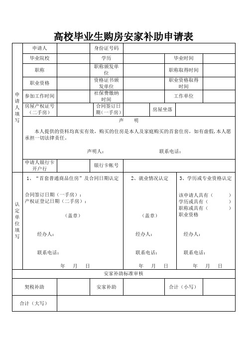 安家补助申请表