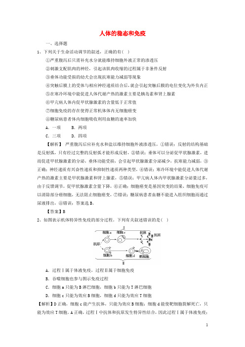 高考生物三轮冲刺 人体的稳态和免疫押题模拟训练