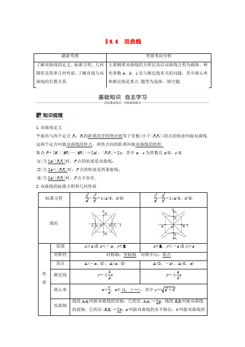 浙江2020版高考数学第九章平面解析几何9.6双曲线讲义(含解析)