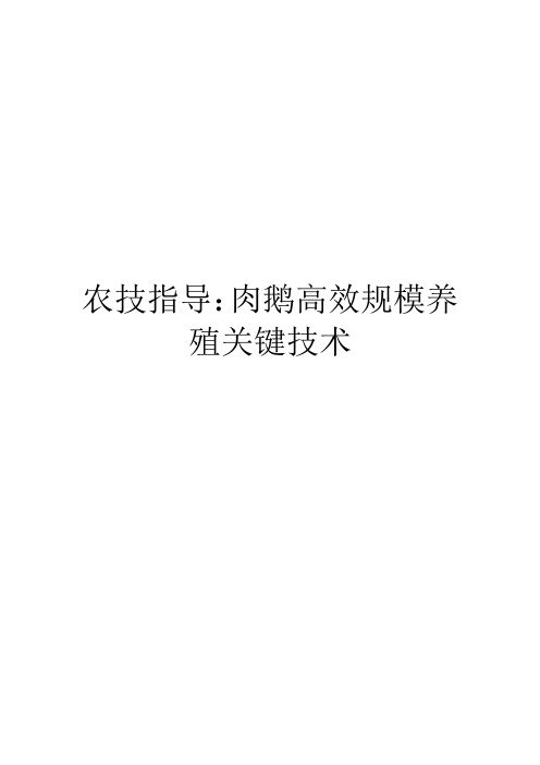 农技指导：肉鹅高效规模养殖关键技术