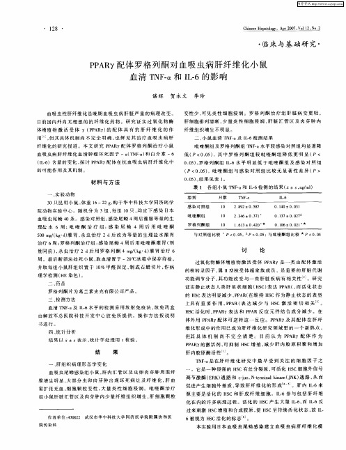PPARγ配体罗格列酮对血吸虫病肝纤维化小鼠血清TNF-α和IL-6的影响