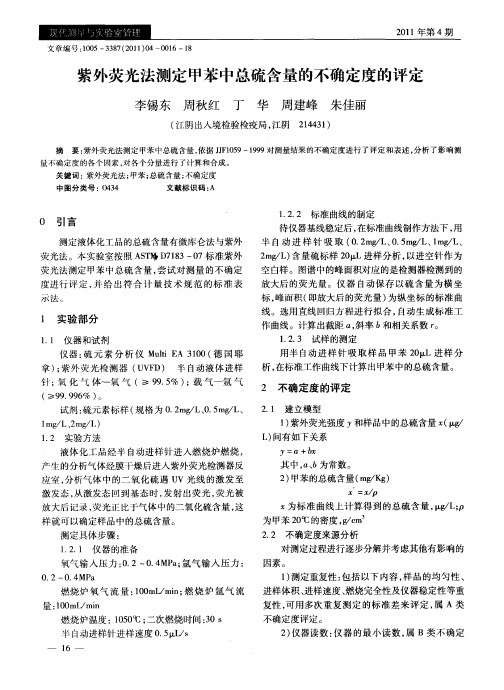 紫外荧光法测定甲苯中总硫含量的不确定度的评定