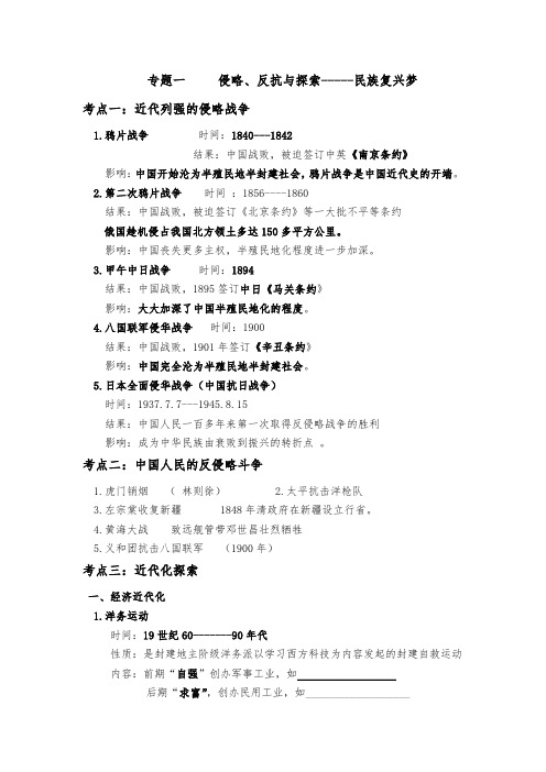 中考历史专题一  侵略 反抗与探索---民族复兴梦